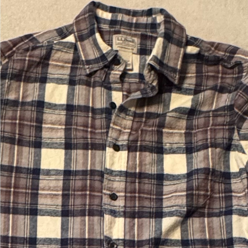 L.L. Bean Cotton Traditional Fit Men's Casual Plaid Shirt - Navy and Cream